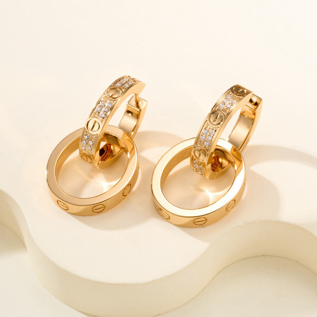 [OAKJURI Jewelry] LOVE 3.3MM DANGLE HALF DIAMOND EARRINGS