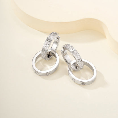 [OAKJURI Jewelry] LOVE 3.3MM DANGLE HALF DIAMOND EARRINGS
