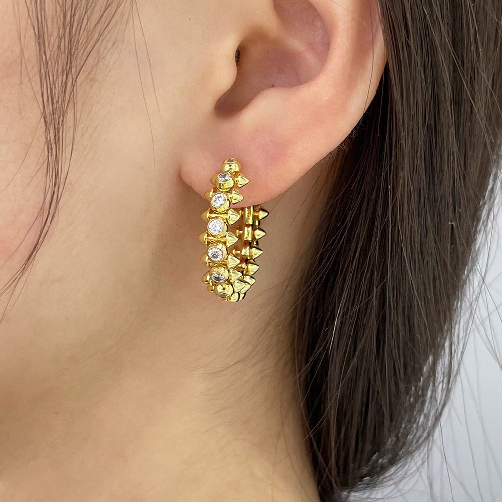 [OAKJURI Jewelry] CLASH FULL DIAMOND MEDIUM EARRINGS