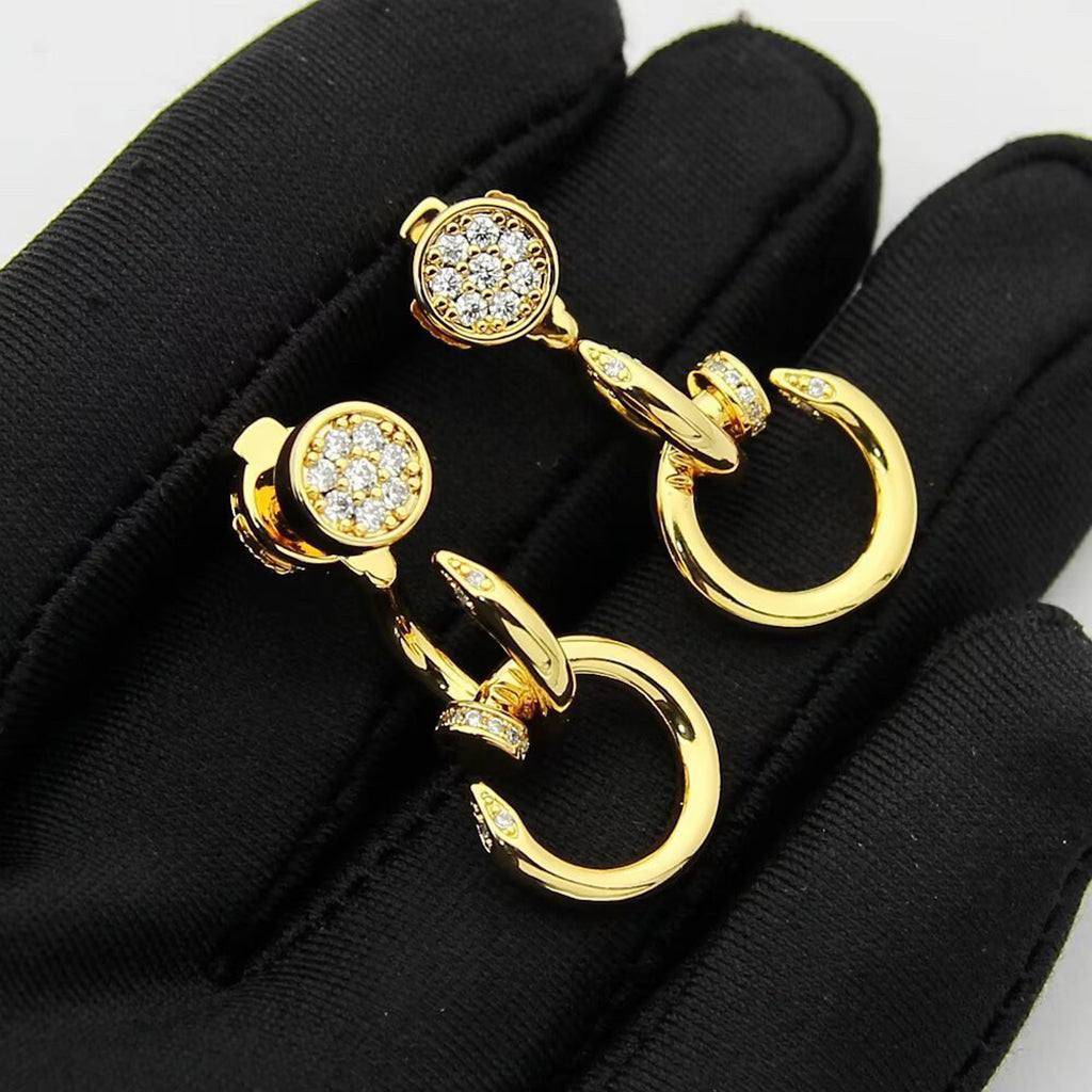 [OAKJURI Jewelry] JUSTE HALF DIAMOND DOUBLE EARRINGS