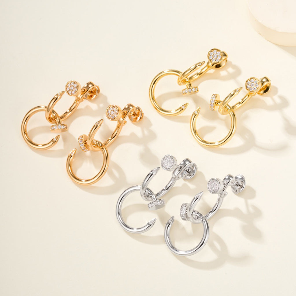 [OAKJURI Jewelry] JUSTE HALF DIAMOND DOUBLE EARRINGS