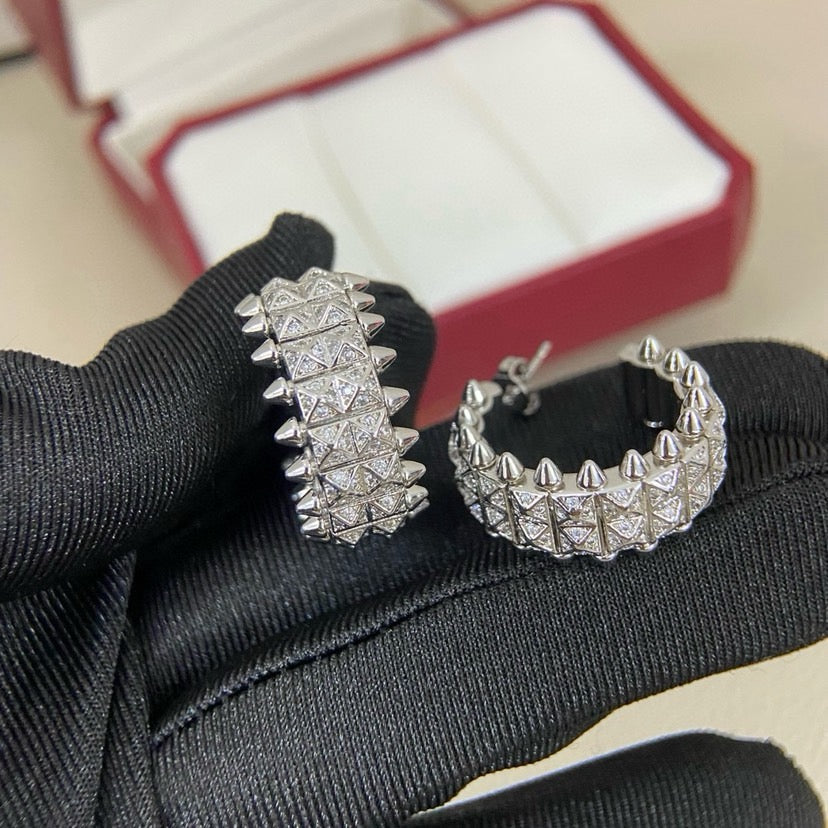[OAKJURI Jewelry] CLASH 9.2MM FULL DIAMOND DOUBLE ROW EARRINGS
