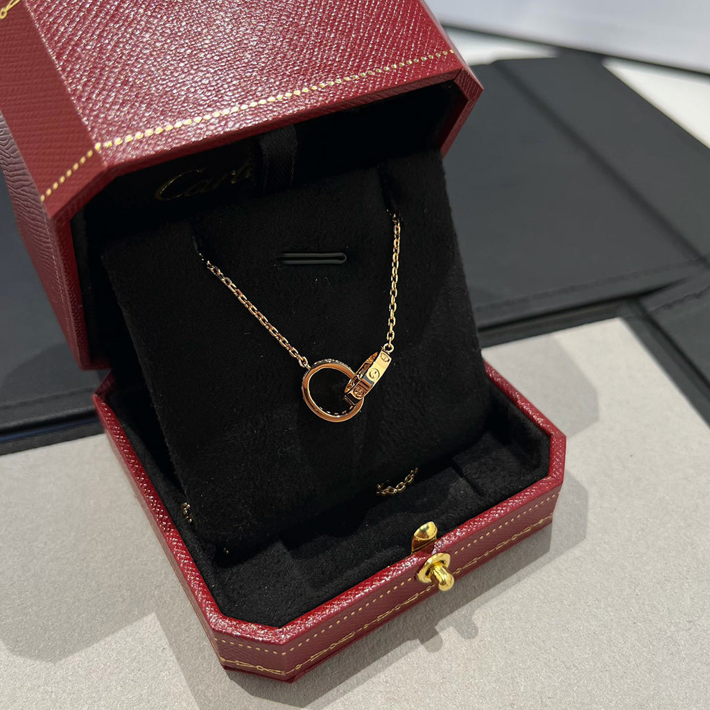 [OAKJURI Jewelry] LOVE DOUBLE RING HALF DIAMOND NECKLACE