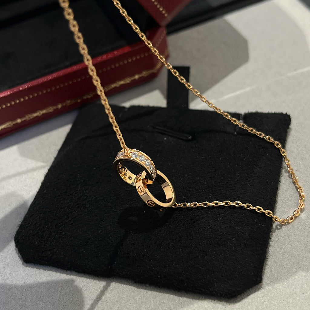 [OAKJURI Jewelry] LOVE DOUBLE RING HALF DIAMOND NECKLACE