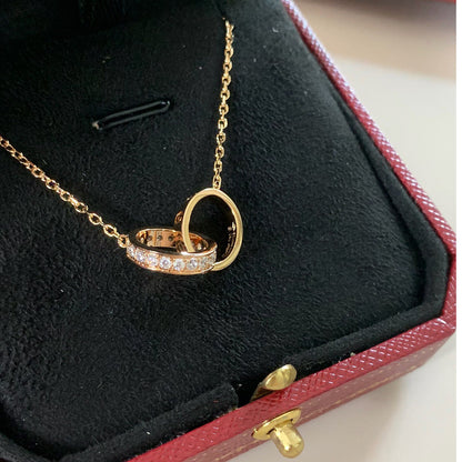 [OAKJURI Jewelry] LOVE DOUBLE RING HALF DIAMOND NECKLACE