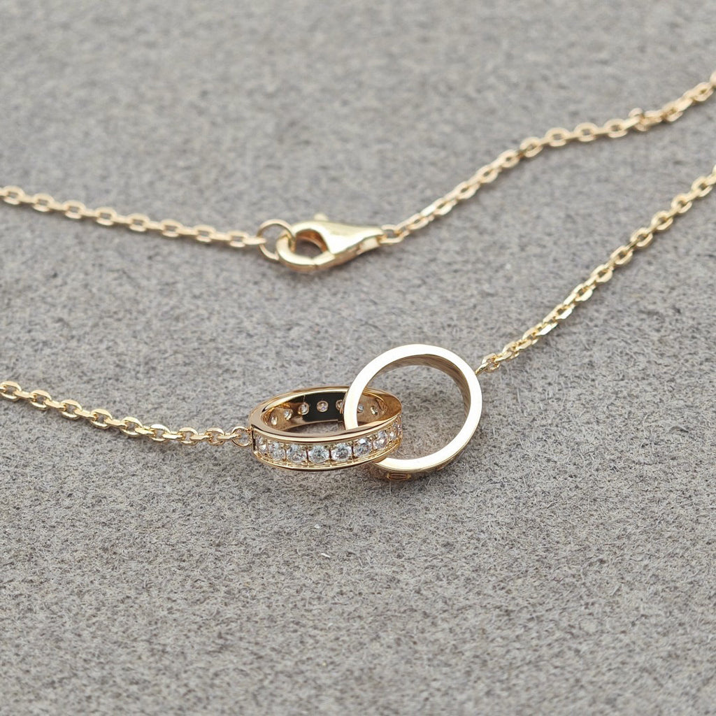[OAKJURI Jewelry] LOVE DOUBLE RING HALF DIAMOND NECKLACE
