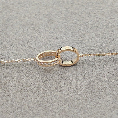 [OAKJURI Jewelry] LOVE DOUBLE RING HALF DIAMOND NECKLACE