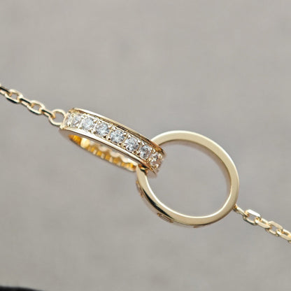 [OAKJURI Jewelry] LOVE DOUBLE RING HALF DIAMOND NECKLACE