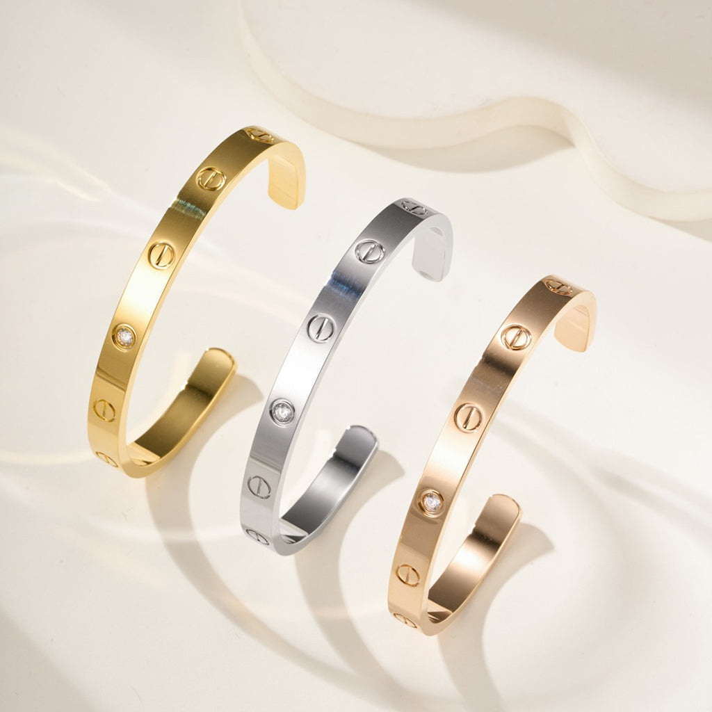[OAKJURI Jewelry] LOVE BRACELET 6.1MM 1 DIAMOND OPEN CUFF
