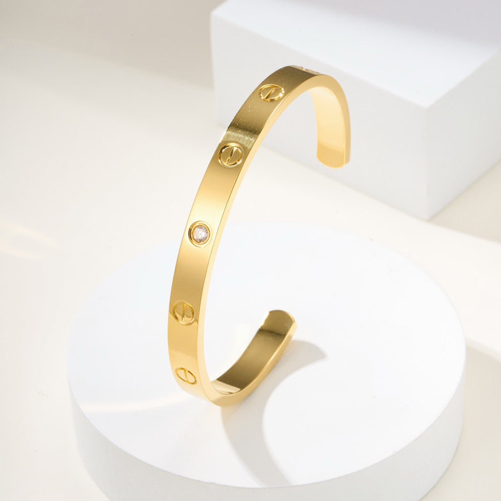 [OAKJURI Jewelry] LOVE BRACELET 6.1MM 1 DIAMOND OPEN CUFF