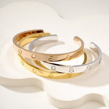 [OAKJURI Jewelry] LOVE BRACELET 6.1MM 1 DIAMOND OPEN CUFF