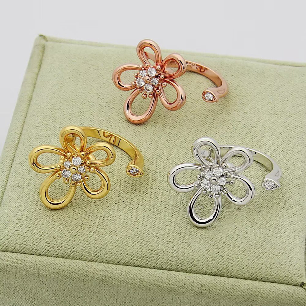 [OAKJURI Jewelry]  FLOWERLACE OPEN RING 5 DIAMONDS