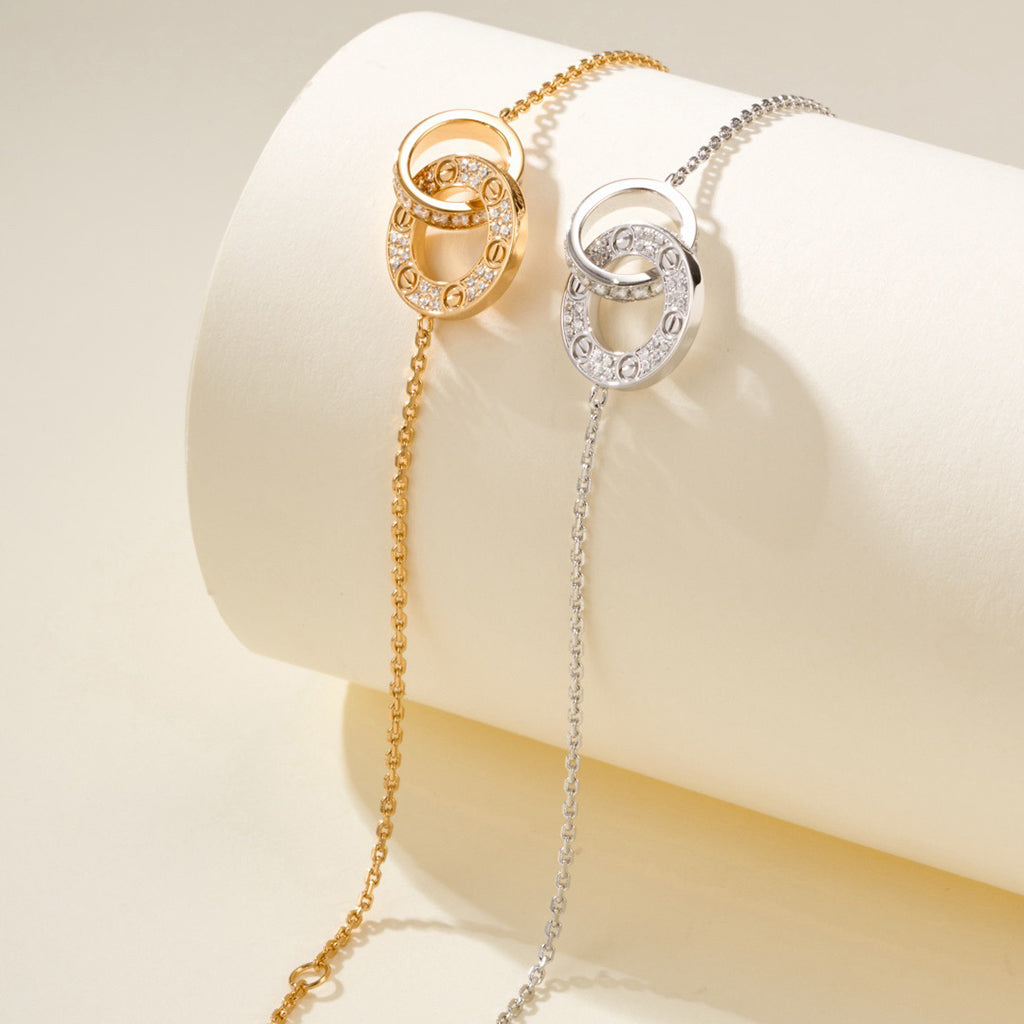 [OAKJURI Jewelry] LOVE DOUBLE RING FULL DIAMOND BRACELET