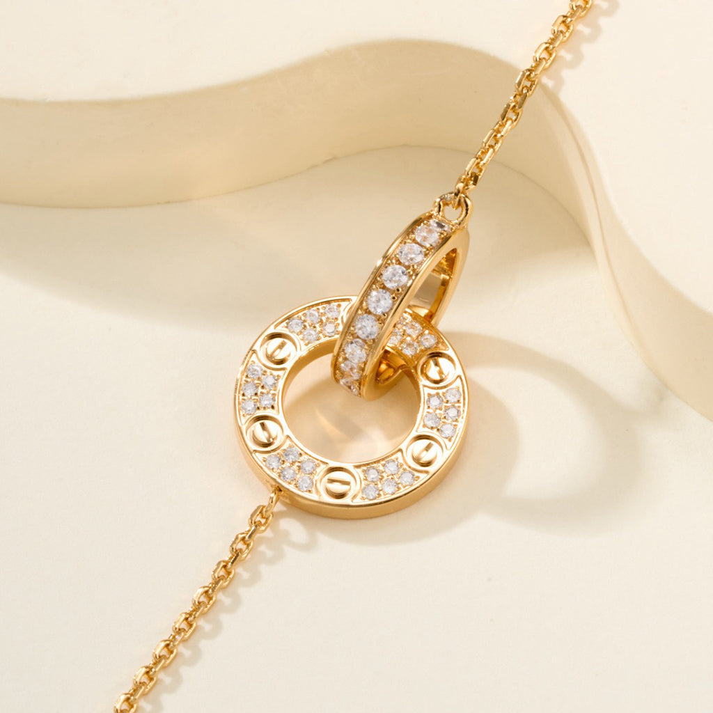 [OAKJURI Jewelry] LOVE DOUBLE RING FULL DIAMOND BRACELET
