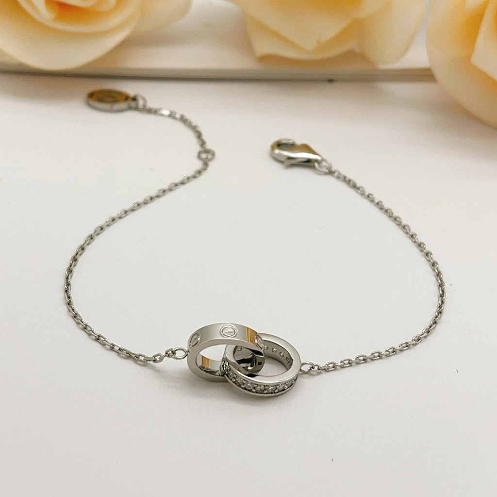 [OAKJURI Jewelry] LOVE DOUBLE RING HALF DIAMOND BRACELET