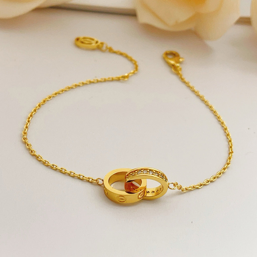 [OAKJURI Jewelry] LOVE DOUBLE RING HALF DIAMOND BRACELET
