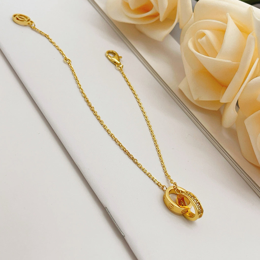 [OAKJURI Jewelry] LOVE DOUBLE RING HALF DIAMOND BRACELET