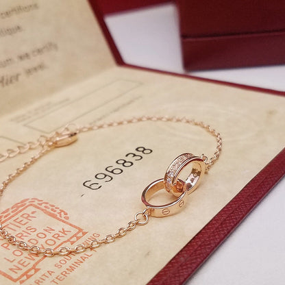 [OAKJURI Jewelry] LOVE DOUBLE RING HALF DIAMOND BRACELET