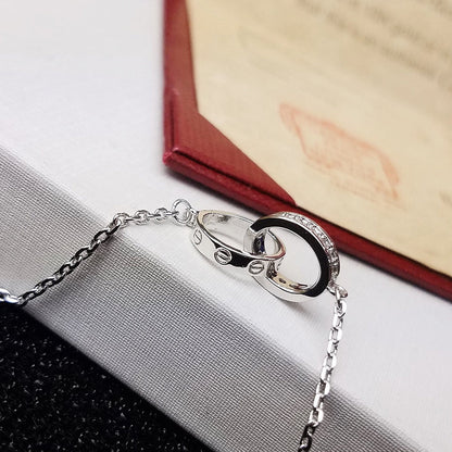 [OAKJURI Jewelry] LOVE DOUBLE RING HALF DIAMOND BRACELET