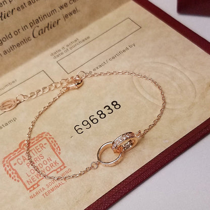 [OAKJURI Jewelry] LOVE DOUBLE RING HALF DIAMOND BRACELET
