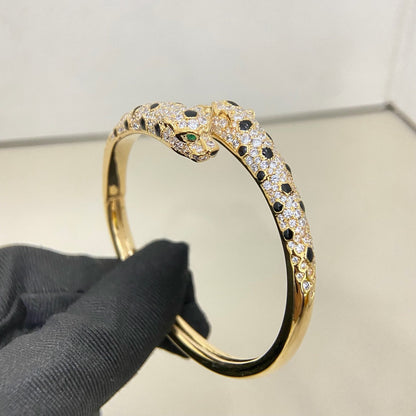 [OAKJURI Jewelry] PANTHERE DOUBLE HEADED HALF DIAMOND OPEN BRACELET
