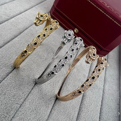 [OAKJURI Jewelry] PANTHERE DOUBLE HEADED HALF DIAMOND OPEN BRACELET
