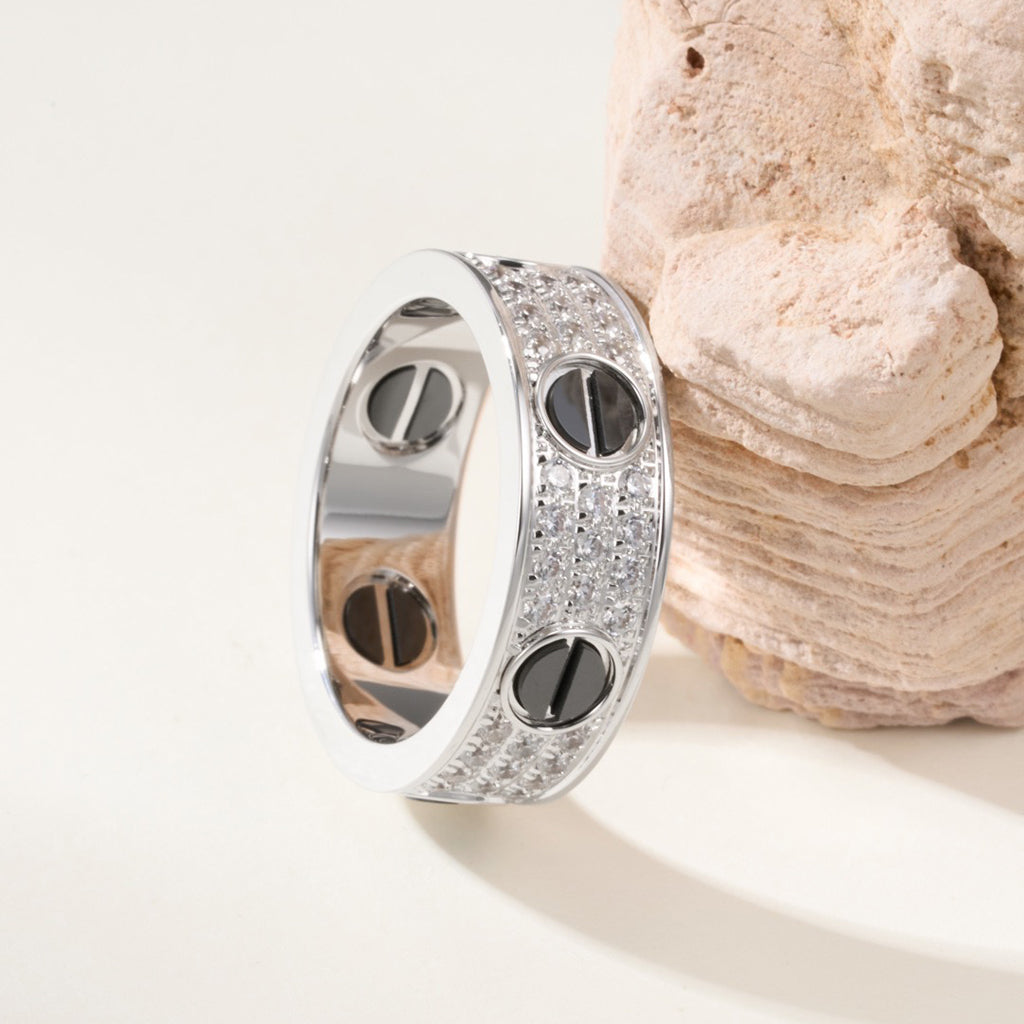 [OAKJURI Jewelry] LOVE RING 5.5MM DIAMONDS PAVED CERAMIC