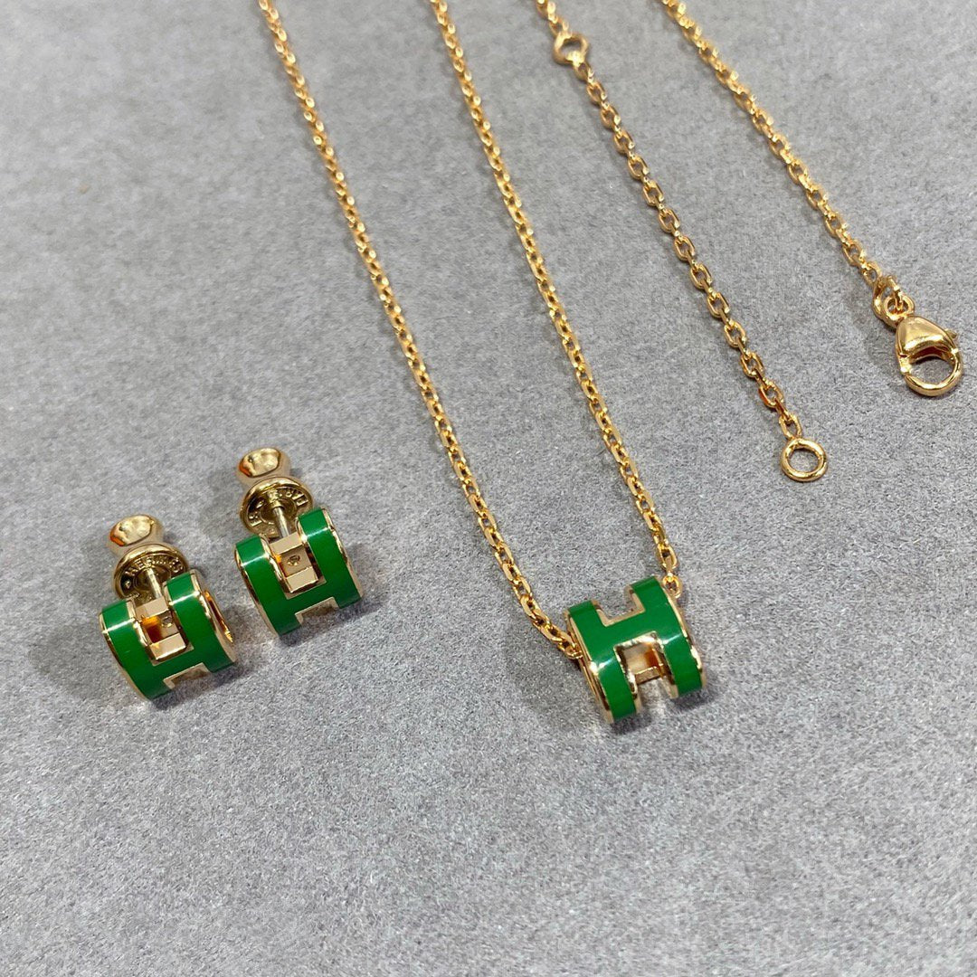 [OAKJURI Jewelry]POP H GREEN NECKLACE SILVER AND GOLD