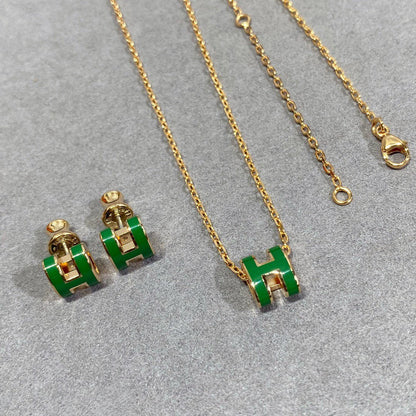 [OAKJURI Jewelry]POP H GREEN NECKLACE SILVER AND GOLD
