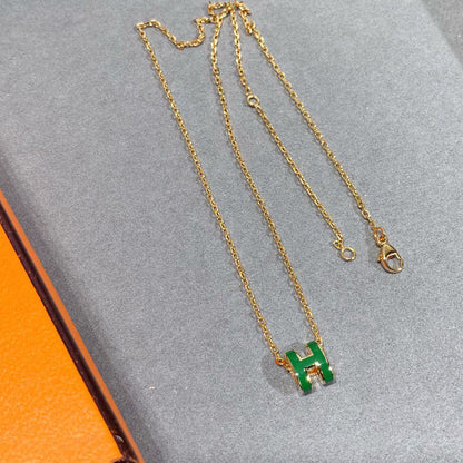 [OAKJURI Jewelry]POP H GREEN NECKLACE SILVER AND GOLD