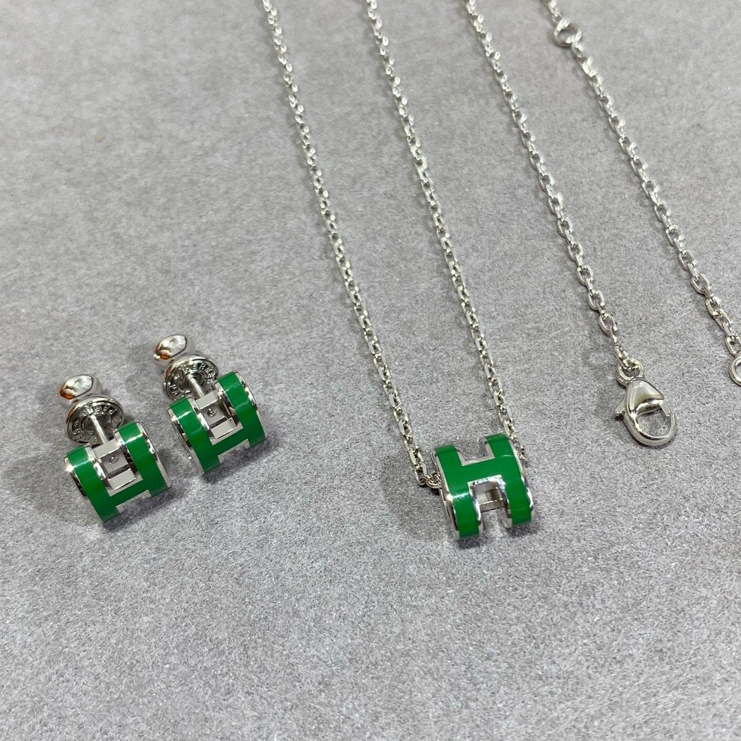[OAKJURI Jewelry]POP H GREEN NECKLACE SILVER AND GOLD