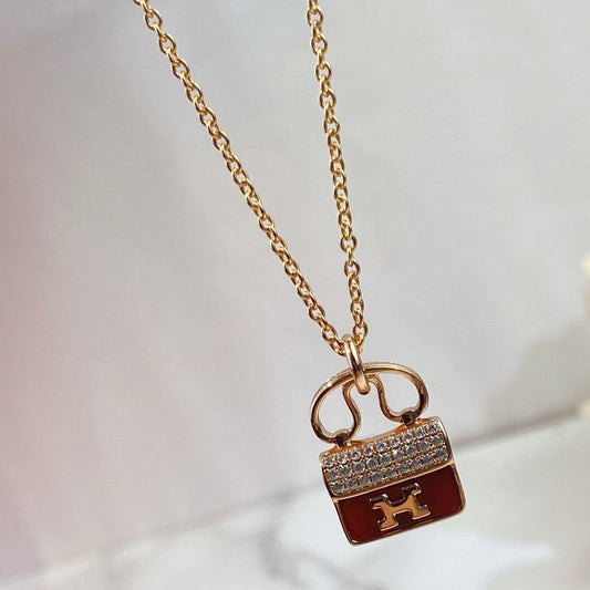 [OAKJURI Jewelry]CONSTANCE RED PEDANT PINK GOLD NECKLACE