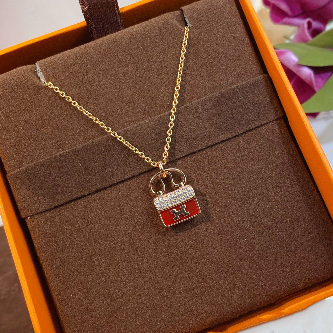 [OAKJURI Jewelry]CONSTANCE RED PEDANT PINK GOLD NECKLACE