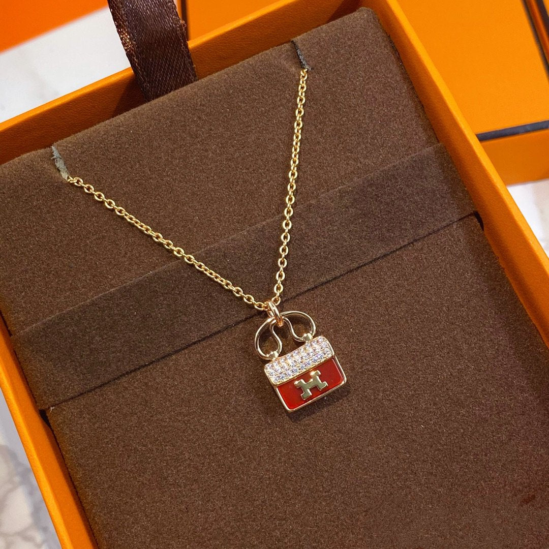 [OAKJURI Jewelry]CONSTANCE RED PEDANT PINK GOLD NECKLACE