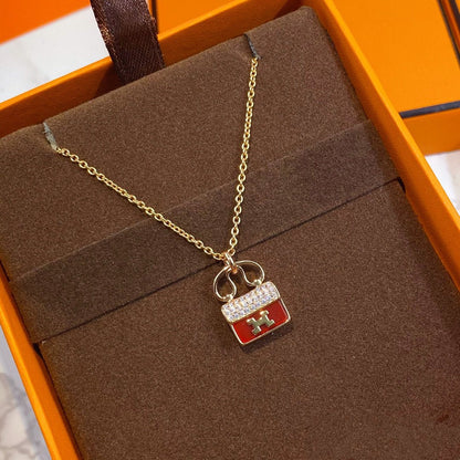 [OAKJURI Jewelry]CONSTANCE RED PEDANT PINK GOLD NECKLACE