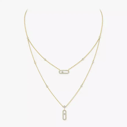[OAKJURI Jewelry]2 Rows Rose Gold Diamond Pave_ Necklace Move Uno