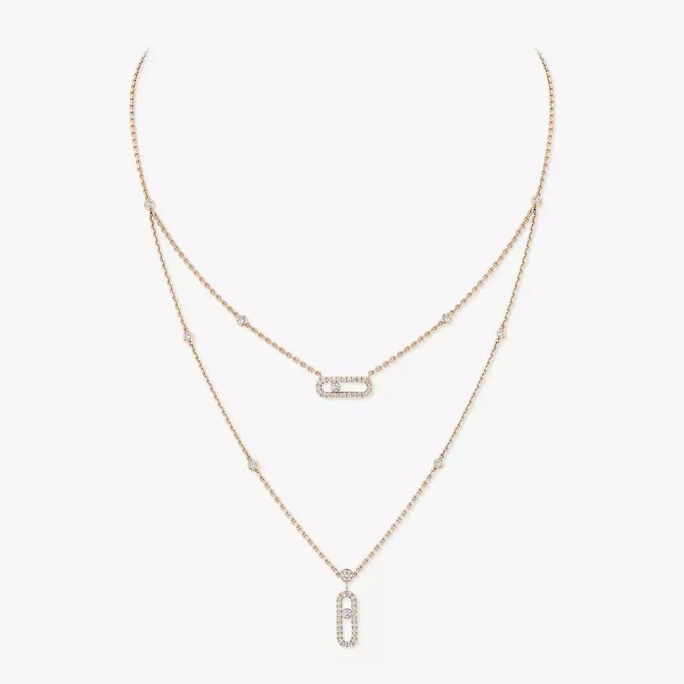 [OAKJURI Jewelry]2 Rows Rose Gold Diamond Pave_ Necklace Move Uno
