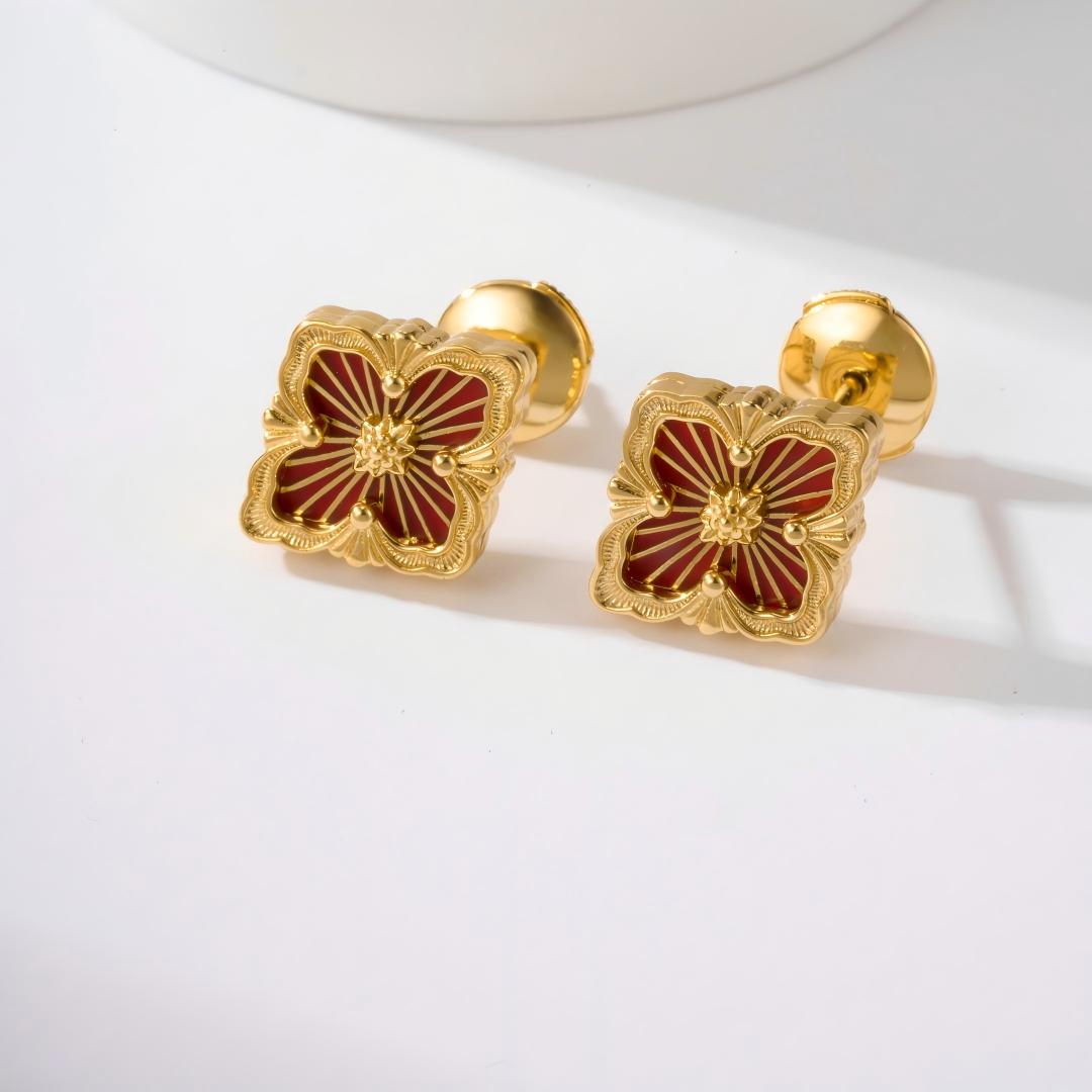 [OAKJURI Jewelry JEWELRY]OPERA TULLE GOLD BUTTON EARRINGS ENAMELED ELEMENT
