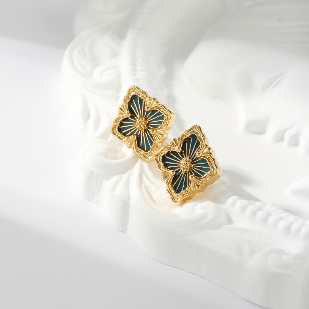 [OAKJURI Jewelry JEWELRY]OPERA TULLE GOLD BUTTON EARRINGS ENAMELED ELEMENT