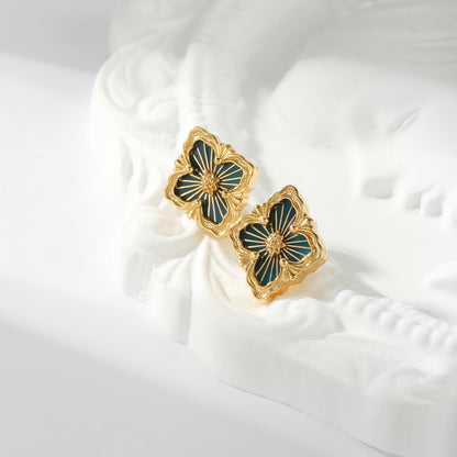 [OAKJURI Jewelry JEWELRY]OPERA TULLE GOLD BUTTON EARRINGS ENAMELED ELEMENT