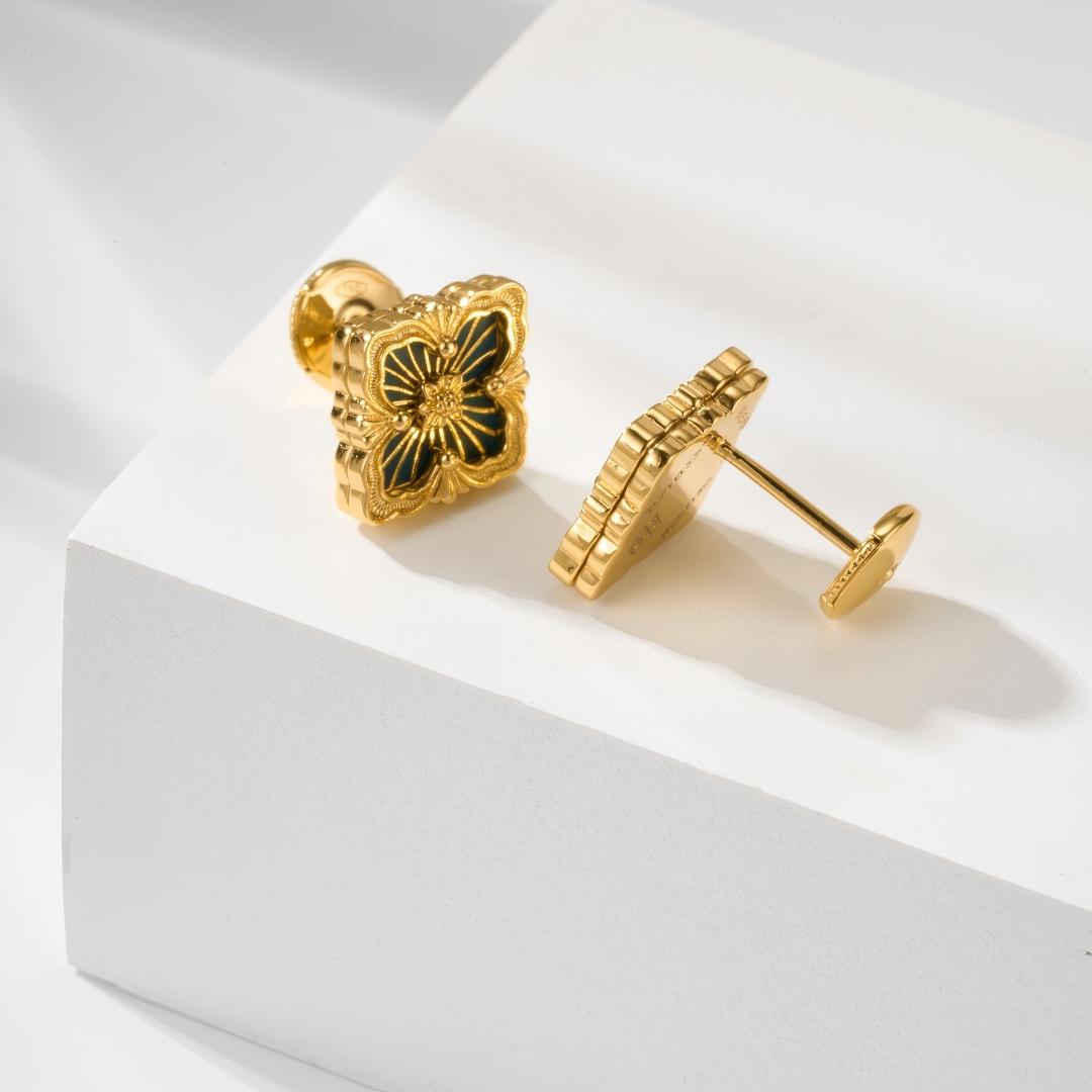 [OAKJURI Jewelry JEWELRY]OPERA TULLE GOLD BUTTON EARRINGS ENAMELED ELEMENT