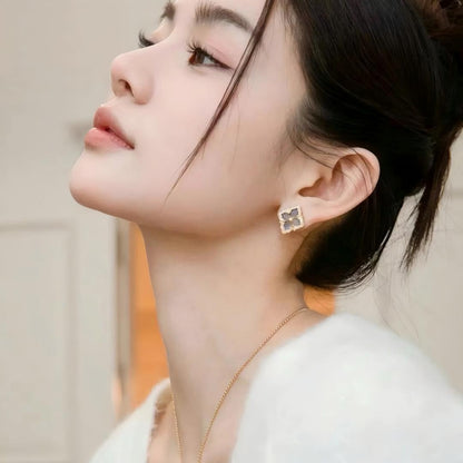 [OAKJURI Jewelry JEWELRY]OPERA TULLE GOLD BUTTON EARRINGS ENAMELED ELEMENT