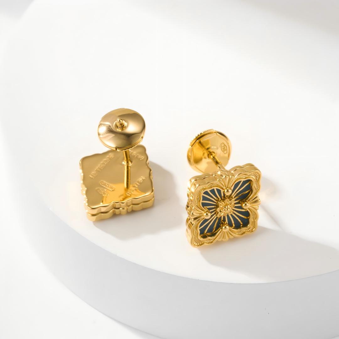 [OAKJURI Jewelry JEWELRY]OPERA TULLE GOLD BUTTON EARRINGS ENAMELED ELEMENT