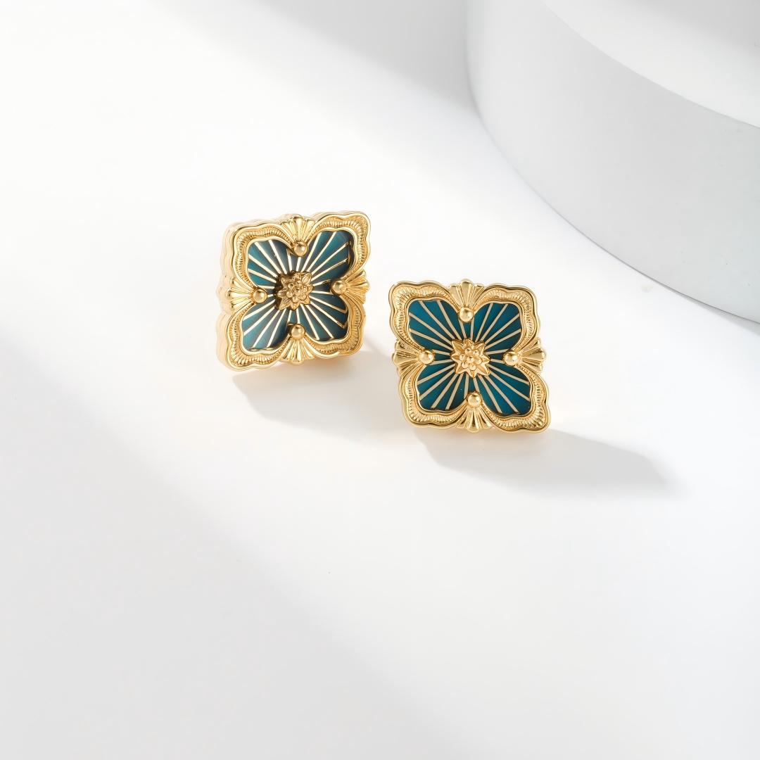 [OAKJURI Jewelry JEWELRY]OPERA TULLE GOLD BUTTON EARRINGS ENAMELED ELEMENT
