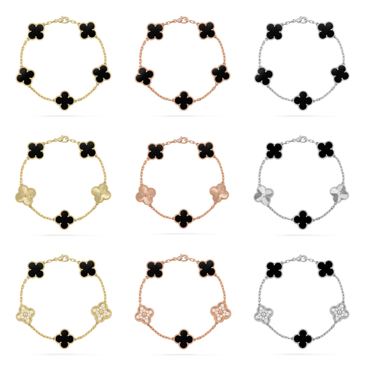 [OAKJURI Jewelry] CLOVER 5 MOTIF ONYXS BRACELET COLLECTION