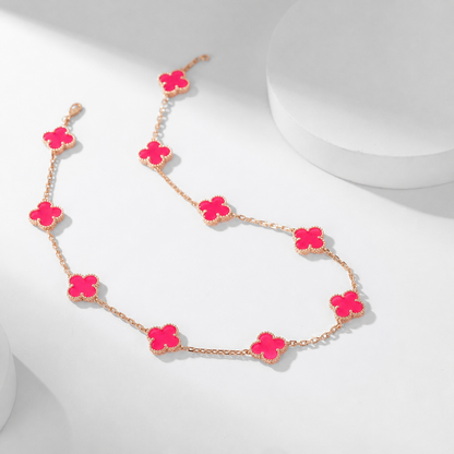 [OAKJURI Jewelry]NEW CLOVER 10 MOTIFS PINK ENAMEL NECKLACE