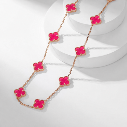 [OAKJURI Jewelry]NEW CLOVER 10 MOTIFS PINK ENAMEL NECKLACE