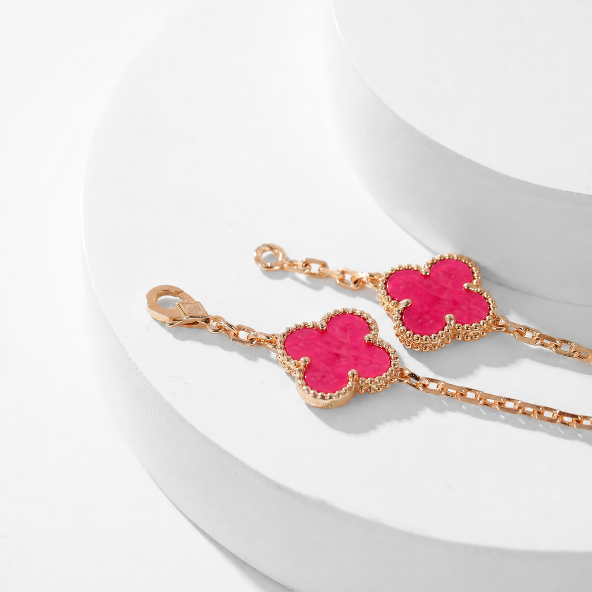 [OAKJURI Jewelry]NEW CLOVER 10 MOTIFS PINK ENAMEL NECKLACE
