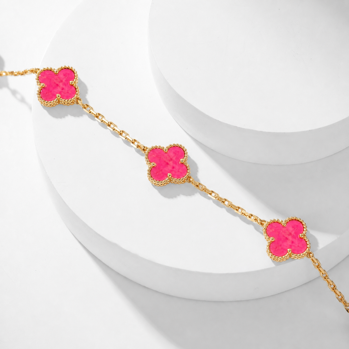 [OAKJURI Jewelry]NEW CLOVER 10 MOTIFS PINK ENAMEL NECKLACE