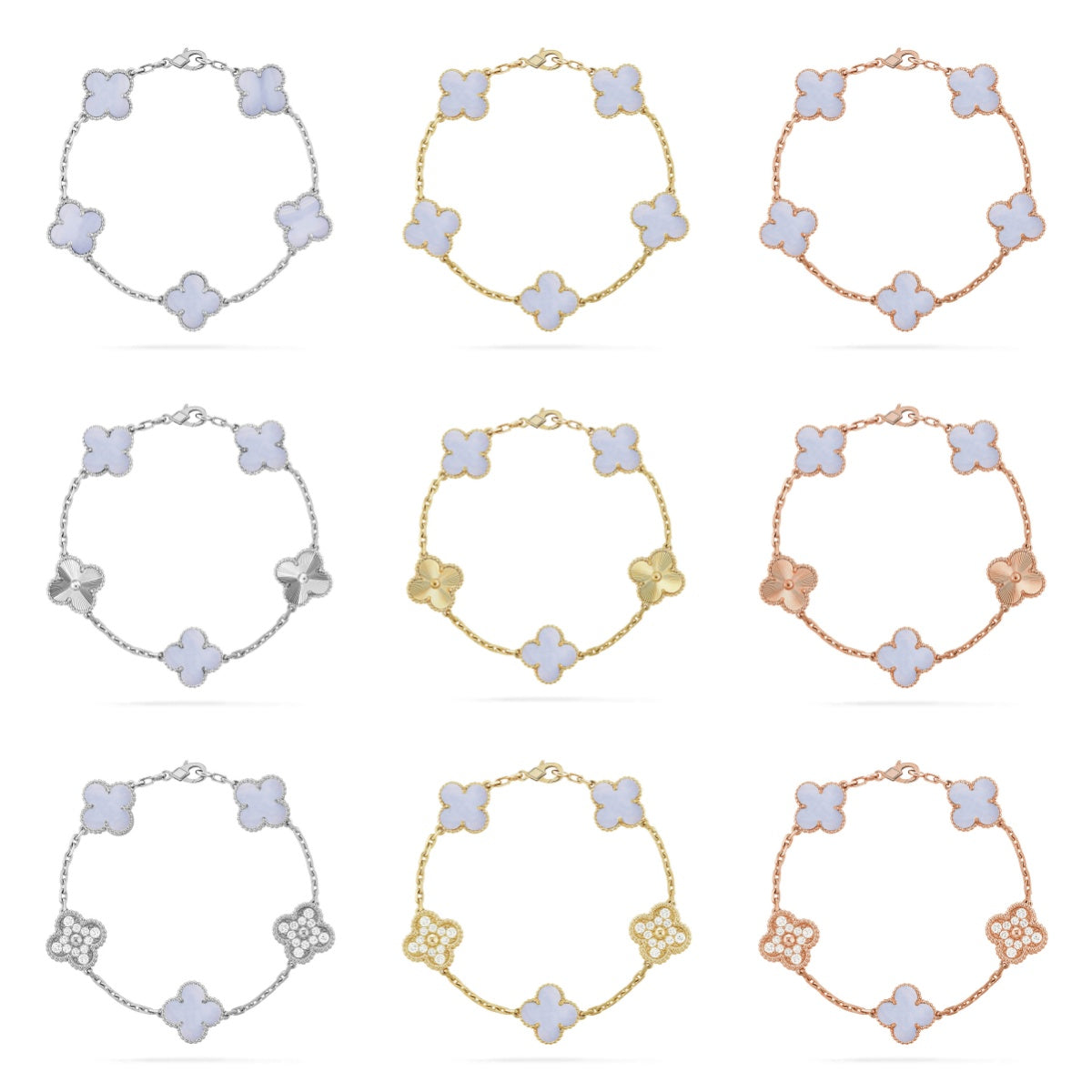 [OAKJURI Jewelry] CLOVER 5 MOTIF PURPLE CHALCEDONY BRACELET COLLECTION